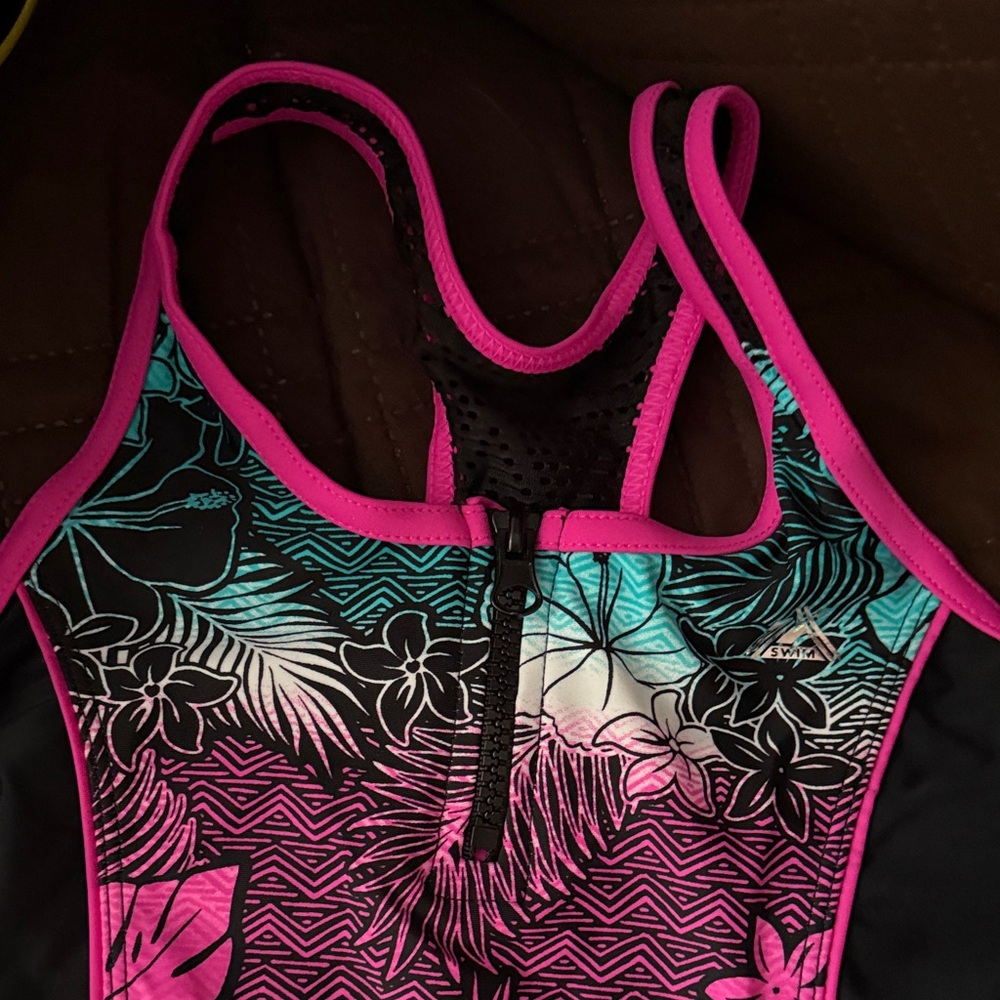 ZeroXposur Black Swimsuit with Pink and Teal Floral Design - Picture 3 of 7